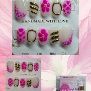 Pink and Gold Handmade Press-On Nails